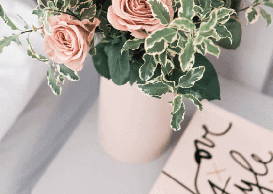 Blush roses and note card
