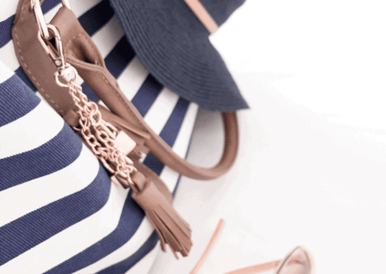 Navy white Striped bag and navy sun hat