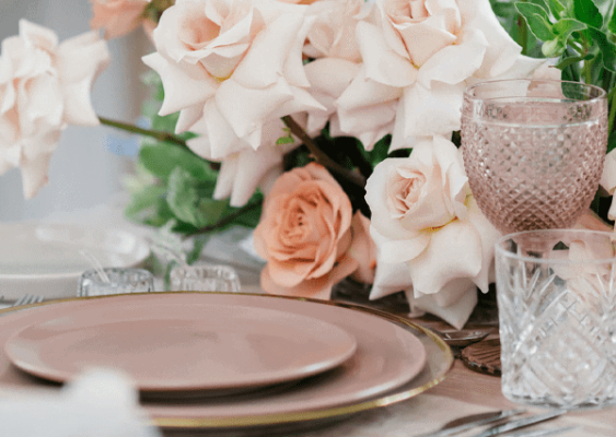 blush plates and roses